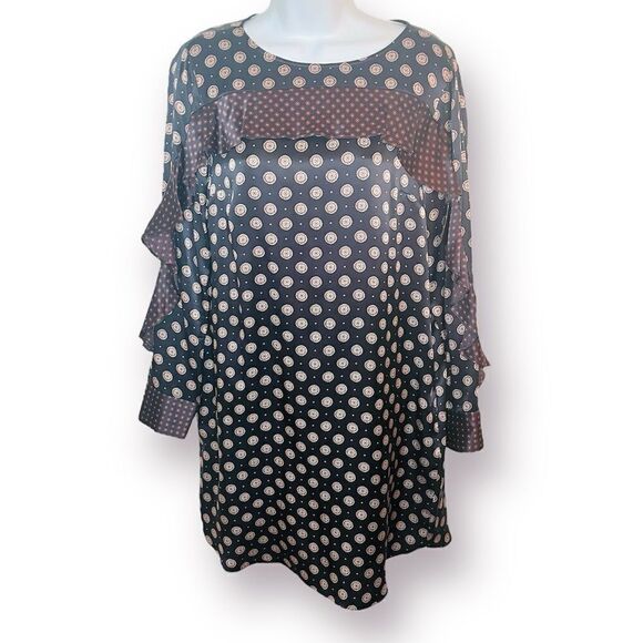 Banana Republic Foulard Ruffle Yoke Sleeve Shift Silk Dress Navy Burgundy 4 - Picture 3 of 11